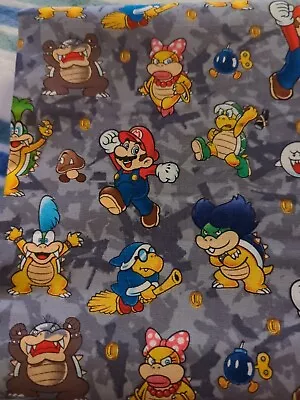 1 Yard Mario Brothers Gamer Fabric  On Grey- 100% Cotton -  • $4.50