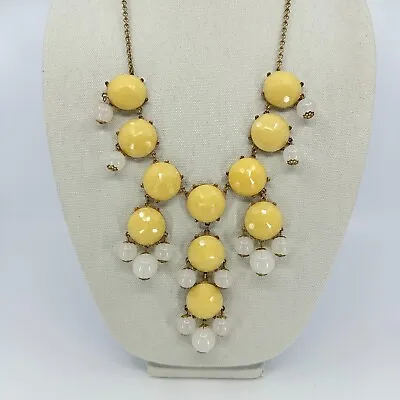 J. Crew Statement Necklace Yellow Bubble Dome Faceted Prong Set Beaded Gold Tone • $25.46