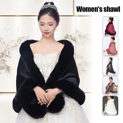 Autumn Winter Luxury Faux Fur Shawl Scarves Bridal Fur Shrug Long Wrap Cape NEW • $24.43