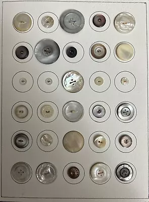 CARD Of 30 VINTAGE ASSORTED MPO SHELL BUTTONS • $12.99