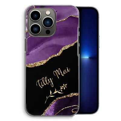 Personalised Initial Phone Case For IPhone 13/12 Flower Purple Marble Hard Cover • £4.99