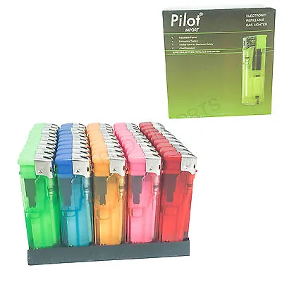 New Pilot 50 Electronic Refillable Lighters With Adjustable Flame Box • £10.99