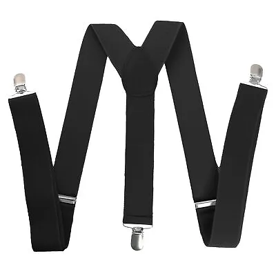 Black Braces Adjustable Elastic Thick Suspender Unisex Trouser Brace Fancy Dress • £7.99