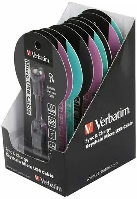 Verbatim Sync And Charge Micro USB Cable Keychain 2.4A Aqua Purple Black X 9 • $25.99