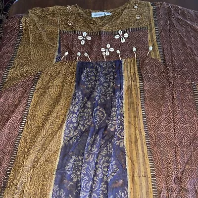 Capistrano Multi Color Brown Navy  Patterned Cotton Muumuu Dress One Size • $9.99