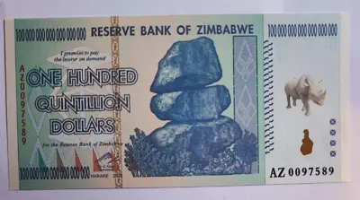 Zimbabwe 100 Quintillion Dollars  Banknote 100 Trillion Series Read Description • £5.20