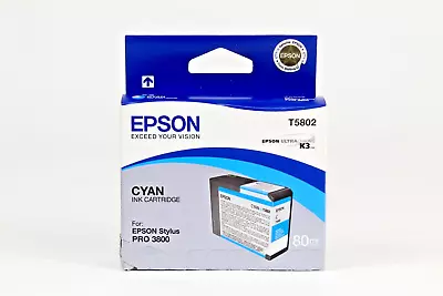 GENUINE EPSON T5802 CYAN INK STYLUS PRO 3800 Exp. 04/2009 • $23.99