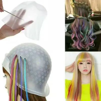 Reusable Silicone Head Cover Dye Cap Hair Colouring Highlighting With Hook Set • £4.79