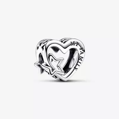 New Genuine Pandora 925 Silver Openwork Family Heart & Star Charm 792829C00 • £19