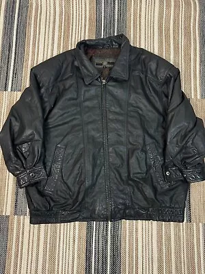 Members Only Mens Full Zip Long Sleeve Collared Pockets Black Leather Jacket 3X • $28.49