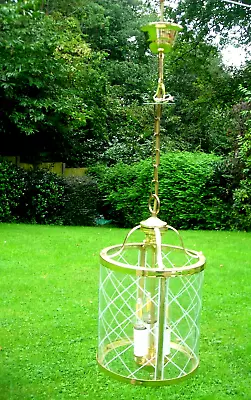 Vintage Retro Pendant Glass And Brass Light Lamp Hall Lantern Style 15 H  X9  D • £53