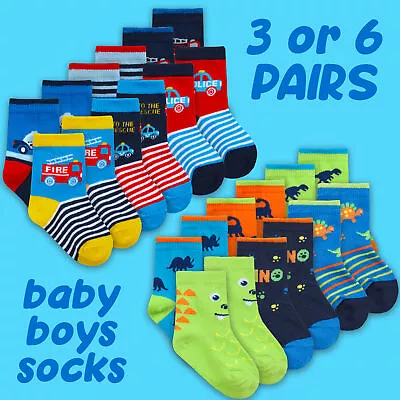 Newborn Baby Boys Socks 0-0 0-2.5 3-5.5 Toddler Sock Cotton Rich Bundle Dino Car • £4.49