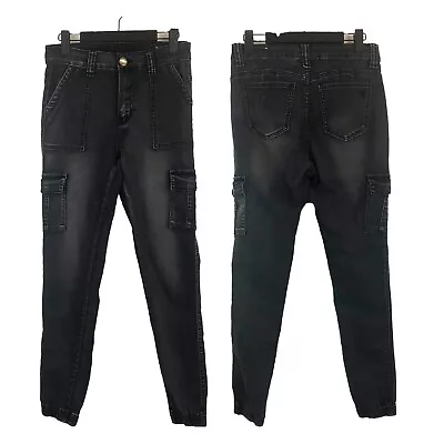 V.I.P. Black Washed Skinny Cargo Jeans Denim Joggers 7 8 • $15