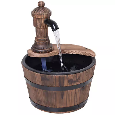 Outsunny Garden Barrel Water Fountain Patio Wood Electric Water Feature W/ Pump • £29.99