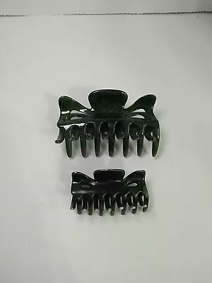  Vtg Hair Claw MEDIUM 3 5  Marble GREEN PLASTIC + 2.5  Set Of 2! 80's 90's! • $6.05