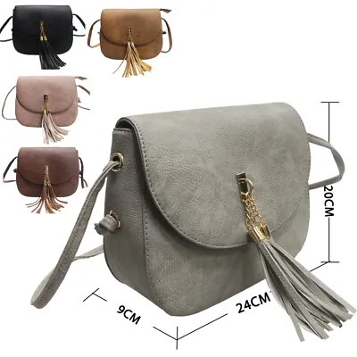 Womens Designer Style Cross Body Bag Ladies Shoulder Bag Girls With Tassel • £9.50