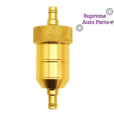 Universal Motorcycle Inline Fuel Filter 8mm 5/16 In CNC Aluminium Housing GOLD • $9.99