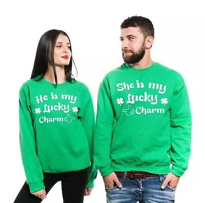 Couple Green Sweaters Irish Holiday Party Pub Saint Patricks Day Sweatshirts • $52.79