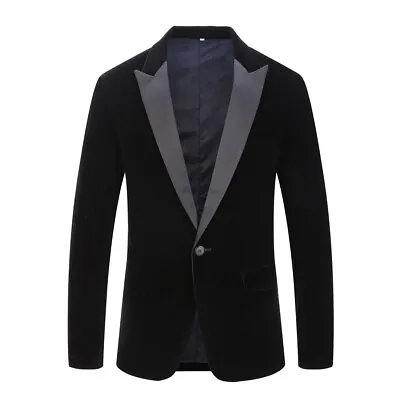 Men Velvet One Button Lapel Collar Blazer Jacket Slim Fit Business Wedding Coat  • $39.94