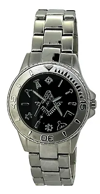 New Limited Edition Black Dial Silver Tone Masonic Freemason Quartz Watch. • £19.95