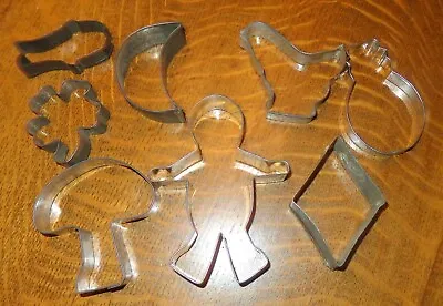 8 Old Vintage Metal Or Tin Cookie Cutters Mushroom Snowman Moon Fish Gingerbread • $21.95