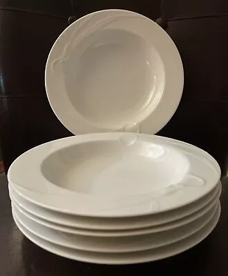 MIKASA CLASSIC FLAIR 9” Set Of 6 White Rimmed Bowls • $24.95