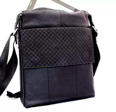 Leather Bag Messenger Vintage Genuine BLACK ORGANIZER Briefcase Black Crossbody • $49.99