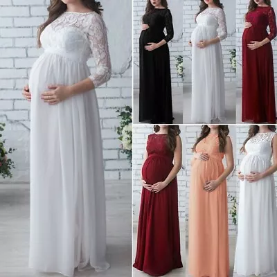 Women Maternity Gown Photography Cloth Party Prom Dresses Lace Long Maxi Dress • £26.39