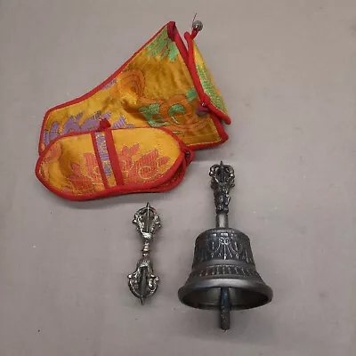 Tibetan Buddhist 5 Pronged Bronze Bell 5.5  And Vajra/Dorje (Medium) - Nepal • $84.95