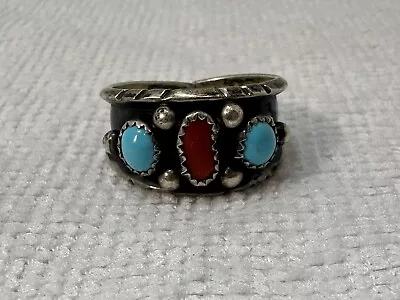 Vintage Navajo Men's Turquoise Coral Ring Size 12 Stamped Sterling • $88.19