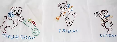 Lot Of 3 Vintage Days Of The Week Flour Sack Dish Towels Embroidered Puppies • $14.99