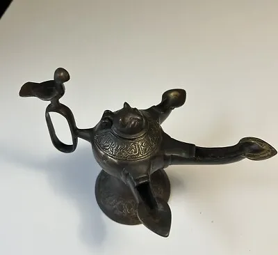 Rare 18th C. Antique Bronze Oil Lamp Middle East Persian Collection Vintage • $175