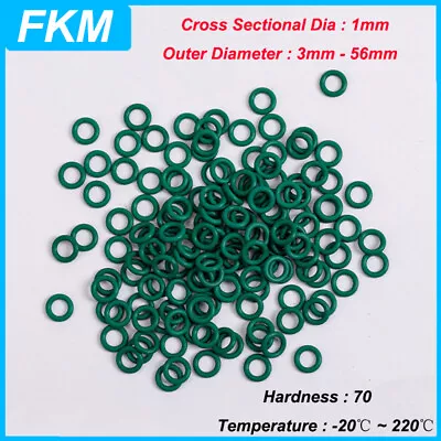 Green O Ring THK 1mm Metric FKM Fluoro Rubber Oring Resistant Oil Seal OD 3-56mm • $2.70