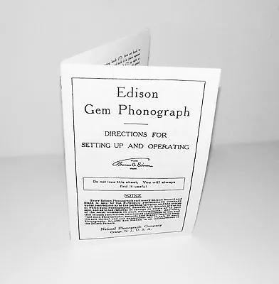 Edison Gem Phonograph Instruction Manual Reproduction • $16