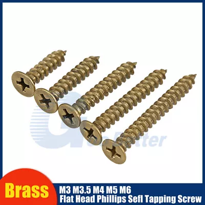 Countersunk Flat Head Phillips Self Tapping Screw Brass DIN7982 M3 M3.5 M4 M5 M6 • £3.18