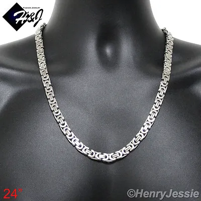 24 MEN Stainless Steel 8mm Silver Flat Byzantine Box Link Chain Necklace • $21.99