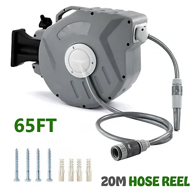 20m Garden Patio Hose Reel Wall Mounted Retractable Auto Rewind Pipe 180° Swivel • £48.85