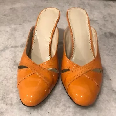 Franco Sarto Patent Leather Shoes Womens 8.5 Orange Kitten Heel Mules Slides • $19.99