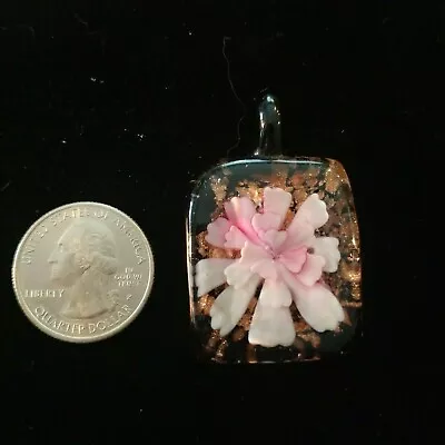 Vintage Venetian Murano ? Art Glass Flower Rectangle Pendant • $19.99