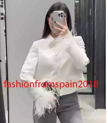 Zara New Woman Zw Collection Short Blazer With Feathers Jacket Ecru 2853/948 • $142.89