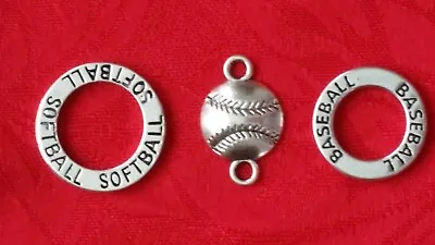 $0.99 • Buy Antique Silver Bracelet Circle Connector Charm -baseball - Softball - Sports