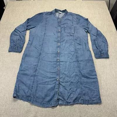 J Jill Denim Shirt Dress Womens Size XL Blue Button Up Rall Tab Sleeve Tencel • $38.88