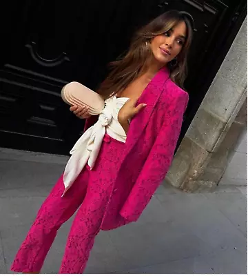 Zara New Woman Fitted Lace Blazer Floral Jacket Fuchsia Xssml Ref: 8483/579 • $159