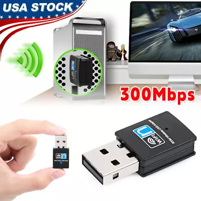 Wireless Mini USB Wifi Adapter 300Mbps USB2.0 Receiver Dongle Network Card • $7.27