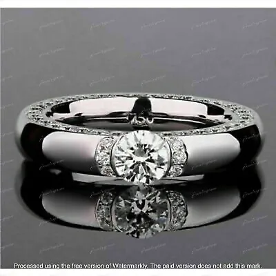 1.2Ct Lab Created Round Diamond 14K White Gold Plated Men's Wedding Band Ring • $167.94