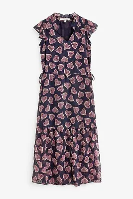 £15.99 • Buy NEXT Celia Birtwell Navy Heart Print Tie Waist Midi Dress Size 14 BNWT Party 