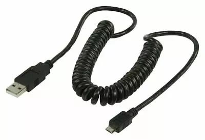 2m COILED Shielded USB 2.0 A To MICRO B Data Charger Cable Phone/Tablet BLACK • £3.29