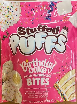 Stuffed Puffs BIRTHDAY CAKE Filled Marshmallow Bites 2.79 Oz Bag - FREE SHIP • $10.99