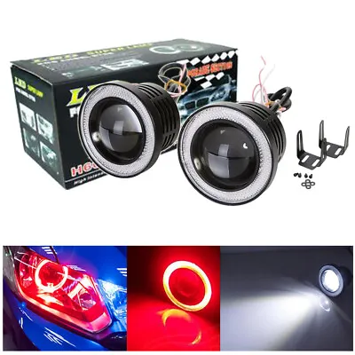 2x Universal 3  Inch Projector Fog Lights Bumper Lamps Red Halo Ring DRL Bulbs • $27.89