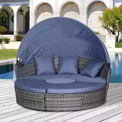 Outdoor Round Sofa Bed Patio Garden Daybed Furniture Set Sun Island Lounge Grey • £397.65